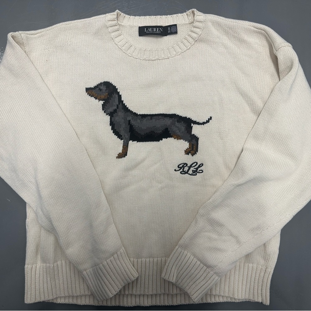 NWOT Ralph Lauren Cream Crewneck Sweater with Dachshund Intarsia - Picture 5 of 7